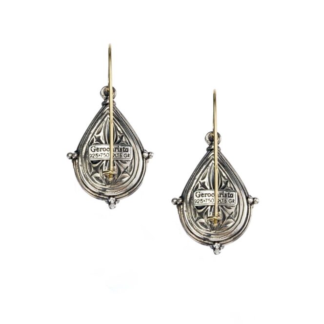 Athenian flowers Aphrodite teardrop earrings in 18K Gold and Sterling Silver with aquamarine - Image 2