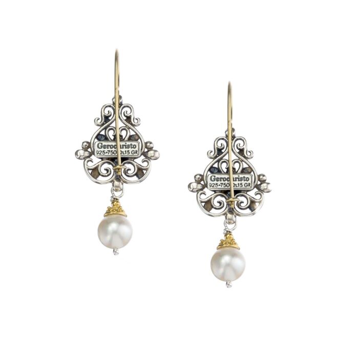 Byzantine long earrings in 18K Gold and Sterling Silver with ruby - Image 2