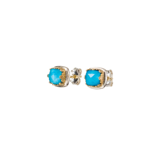 Aegean colors stud earrings in 18K Gold and Sterling Silver with doublet stone - Image 4