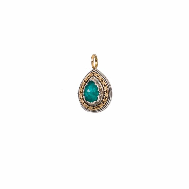 Iris small drop pendant in 18K Gold and Sterling Silver with doublet stone - Image 2