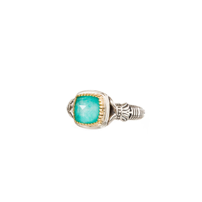 Ariadne square ring in 18K Gold and Sterling Silver with doublet stone - Image 3