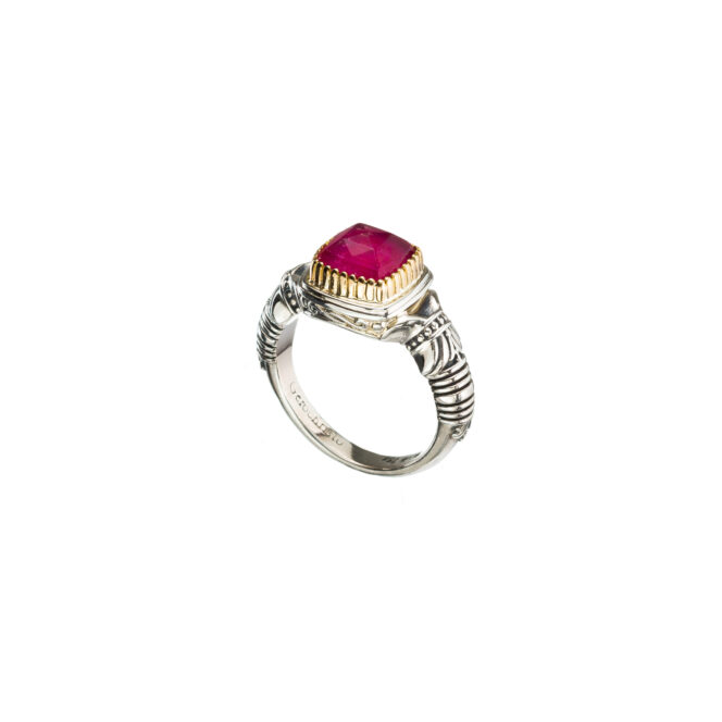 Ariadne square ring in 18K Gold and Sterling Silver with doublet stone - Image 2
