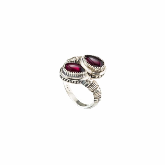Ariadne double drop ring in Sterling Silver with garnet - Image 2