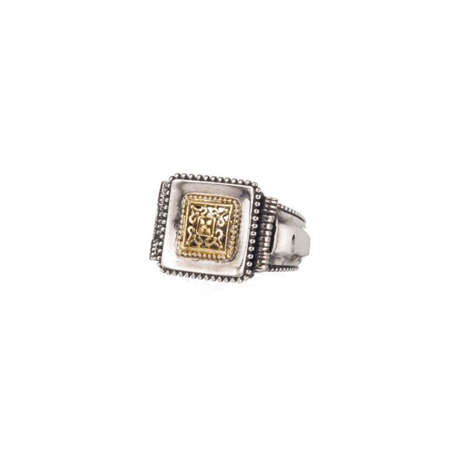 Classic square ring in 18K Gold and Sterling Silver