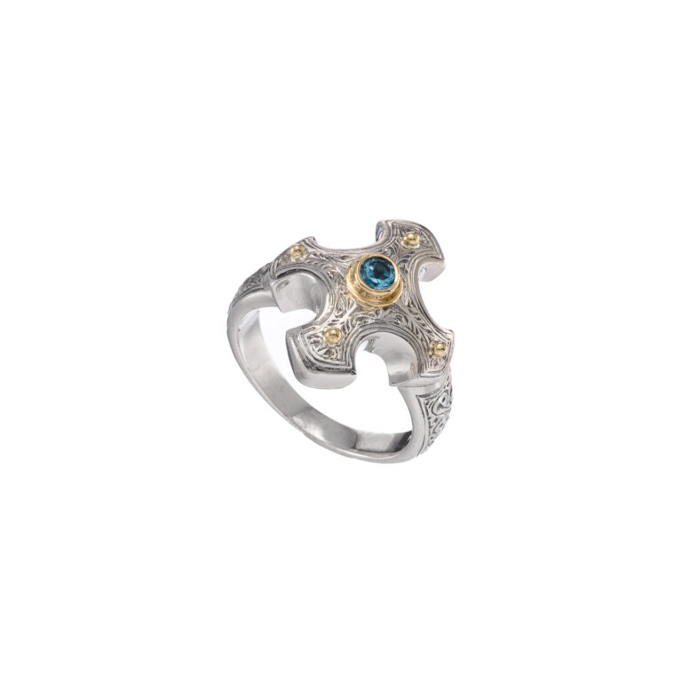 Classic Cross Ring in 18K Gold and Sterling Silver with ruby - Image 3