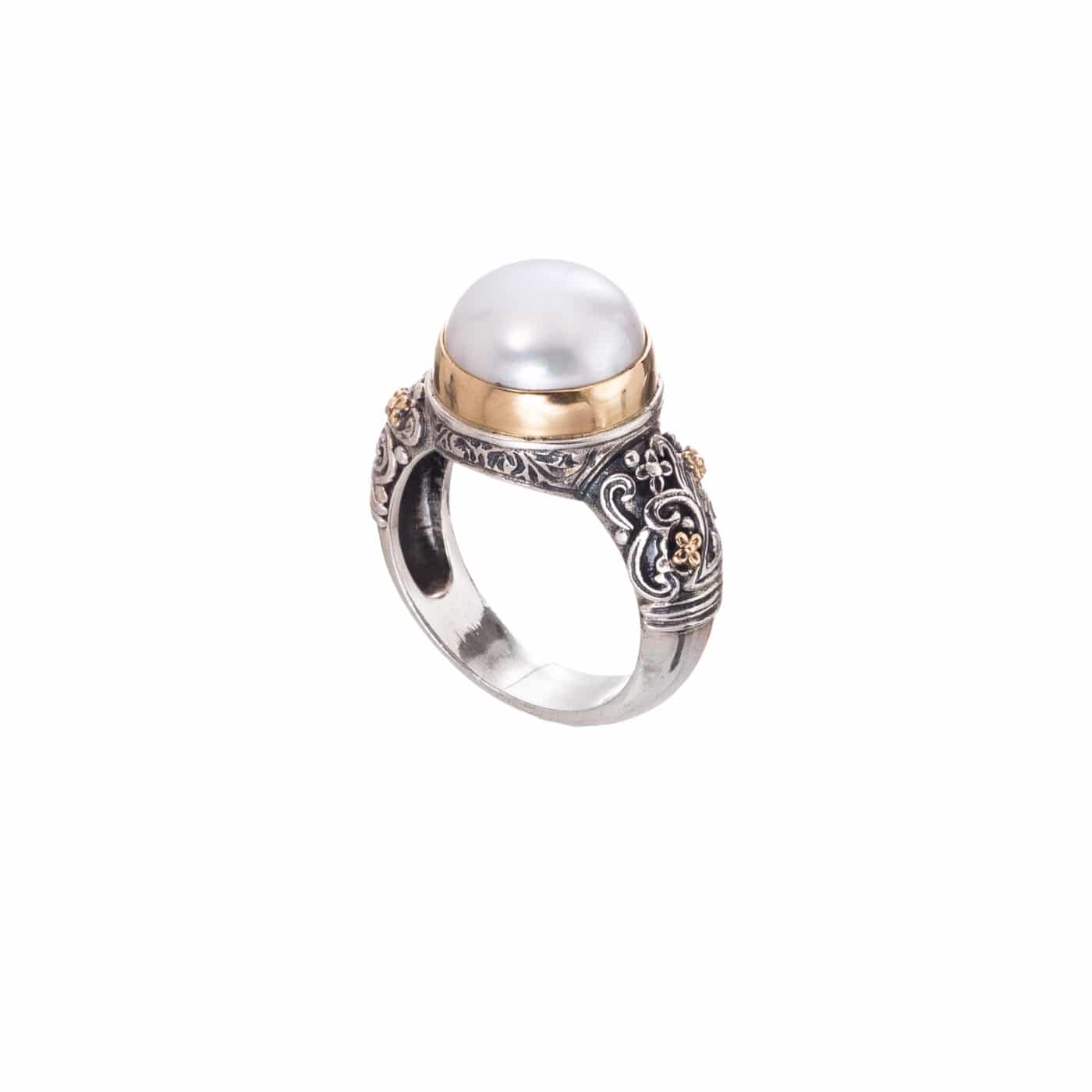 Eve Big Pearl Ring in 18K Gold and Sterling Silver