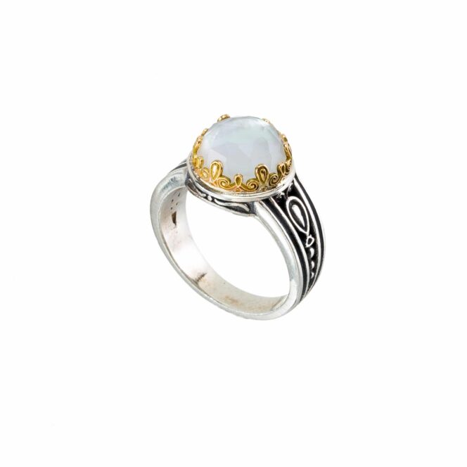 Aegean colors round ring in 18K Gold and Sterling Silver with doublet stone - Image 2