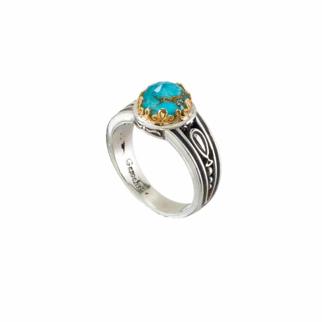 Aegean colors small round ring in 18K Gold and Sterling Silver with doublet stone - Image 2