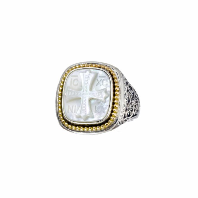 Symbol ring with signet stone in 18K Gold and Sterling Silver