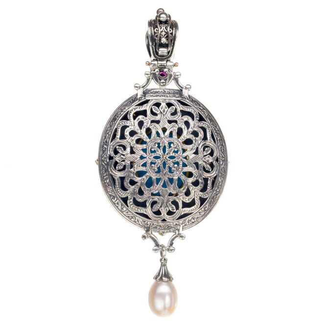 Imperial oval pendant in 18K Gold and Sterling Silver with Gemstones - Image 2