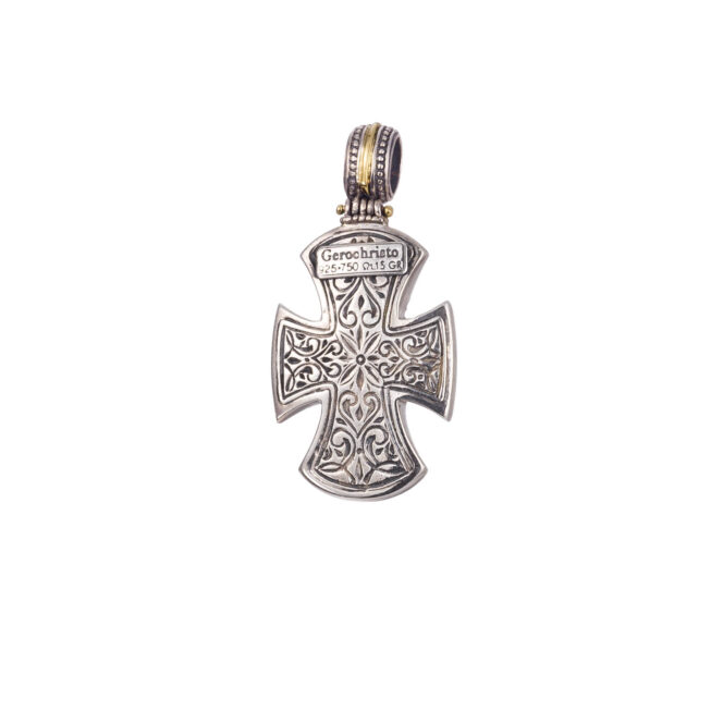 Maltese Patmos cross in 18K Gold and Sterling Silver with Ruby - Image 2