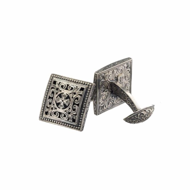 Byzantine style square cufflinks in Sterling Silver