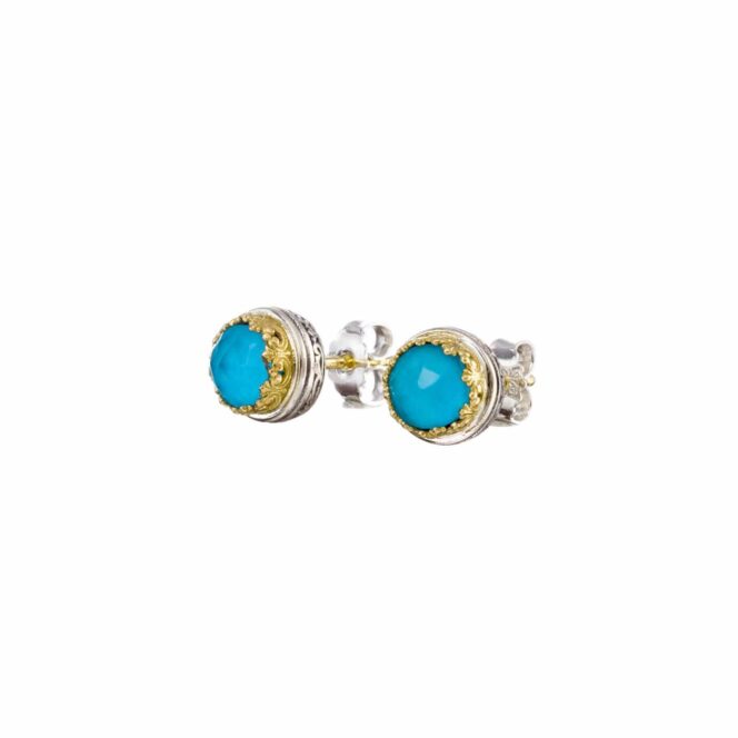 Iris round stud earrings in 18K Gold and Sterling Silver with doublet stones - Image 3