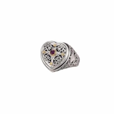Mediterranean Heart Ring in 18K Gold and Sterling Silver with Ruby