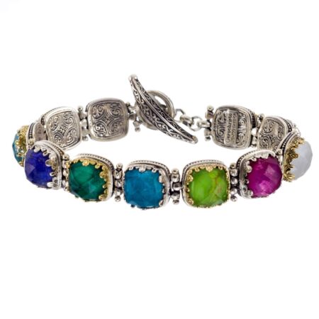 Aegean colors bracelet in 18K Gold and Sterling Silver with Doublet Stones