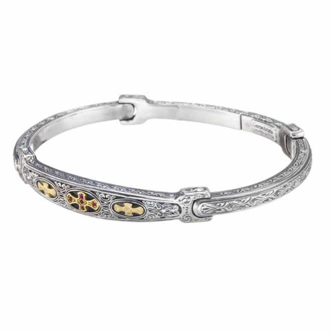 Patmos Bracelet in 18K Gold and Sterling Silver with rubies