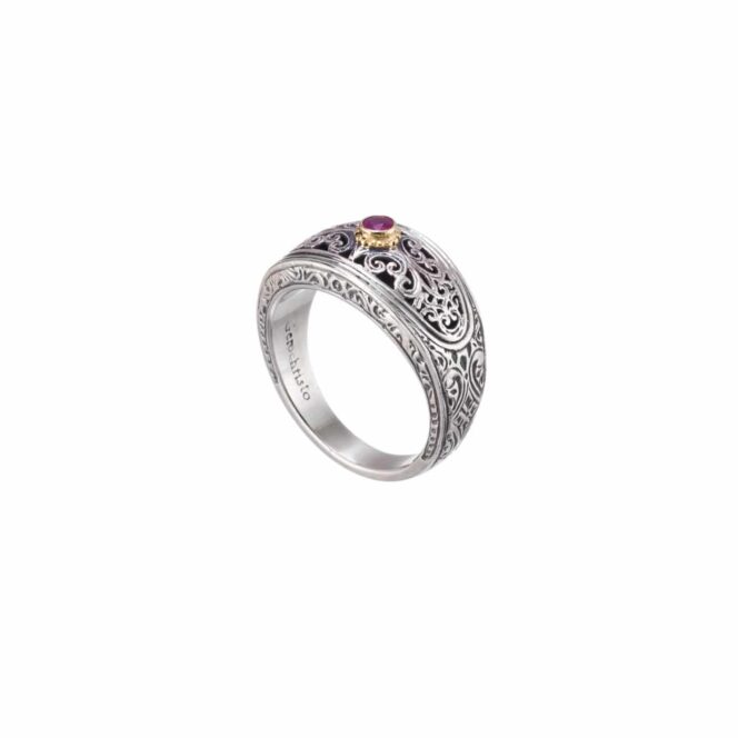 Mediterranean Ring in 18K Gold and Sterling Silver with Ruby
