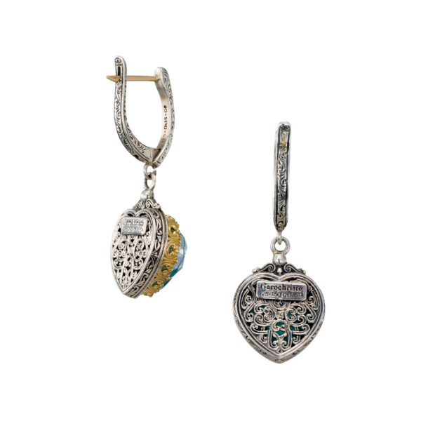 Iris Heart earrings in 18K Gold and Sterling Silver with amazonite - Image 4