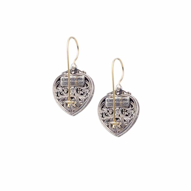 Mediterranean heart earrings in 18K Gold and Sterling Silver with brown diamonds - Image 2