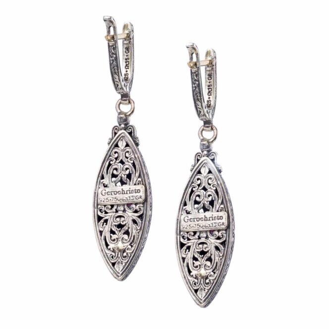 Mediterranean marquise earrings in 18K Gold and sterling silver with rhodolite - Image 2