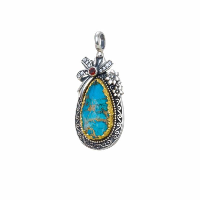 Dione Teardrop pendant in Sterling Silver with Gold Plated Parts