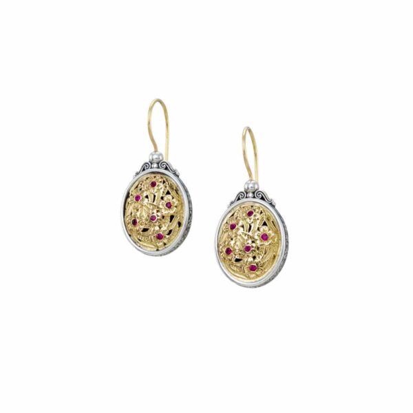 Harmony oval earrings in 18K Gold and Sterling silver with rubies