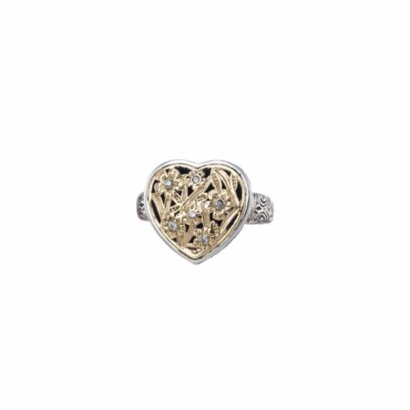 Harmony Heart Ring in 18K Gold and Sterling Silver with Brown Diamonds