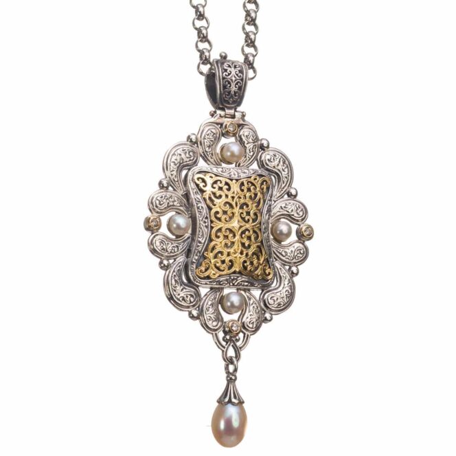Mediterranean pendant, secret locket in 18K Gold and Sterling Silver with Diamonds - Image 4
