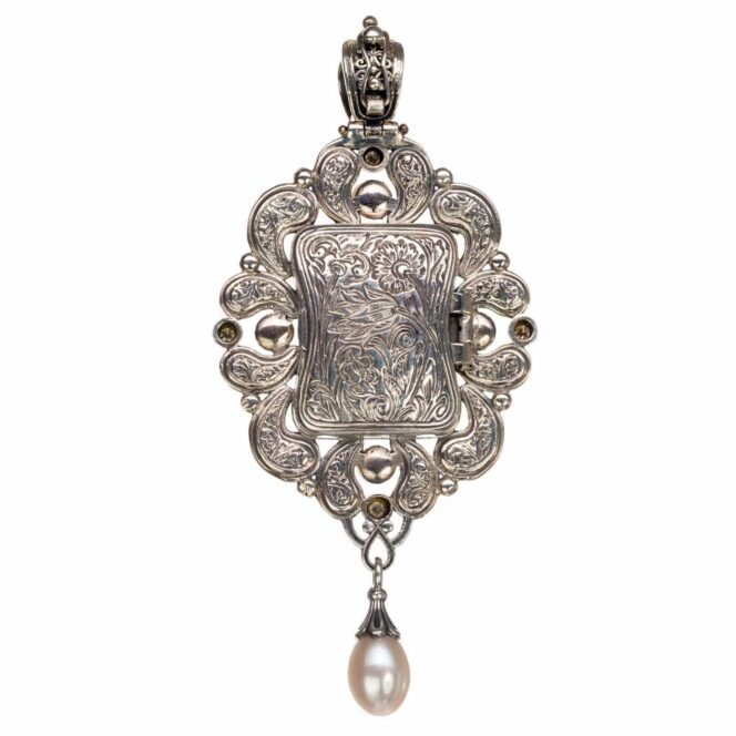Mediterranean pendant, secret locket in 18K Gold and Sterling Silver with Diamonds - Image 5