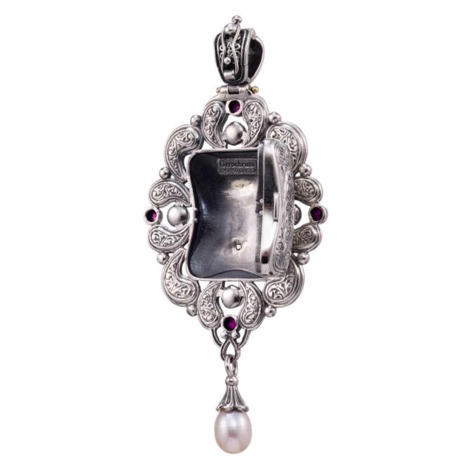 Mediterranean pendant, secret locket in 18K Gold and Sterling Silver with Diamonds - Image 7