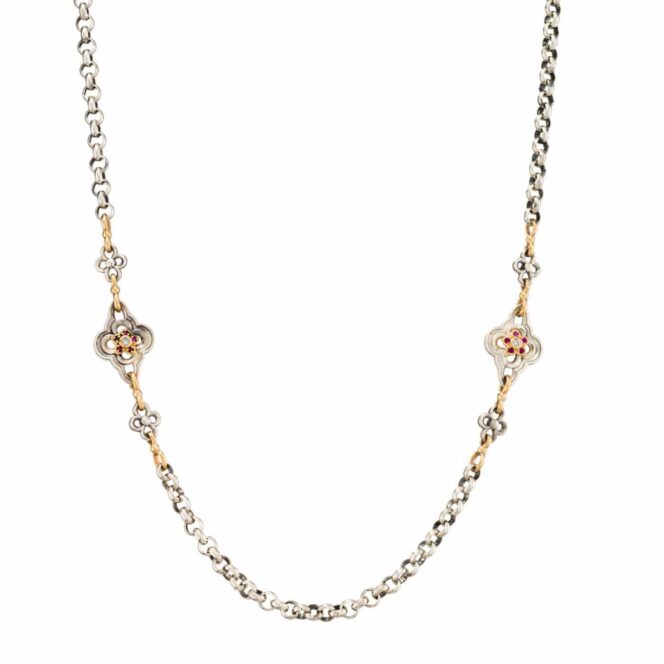 Necklace in 18K Gold and Sterling Silver with precious stones
