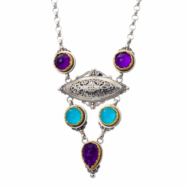 Iris Necklace in Sterling Silver with Gold Plated Parts