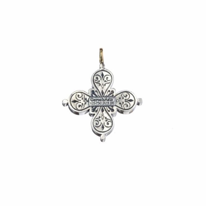 Byzantine Cross in 18K Gold and Sterling Silver with Garnet - Image 2