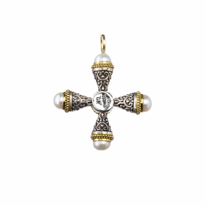 Santorini cross in 18K Gold and Sterling Silver with Ruby - Image 3