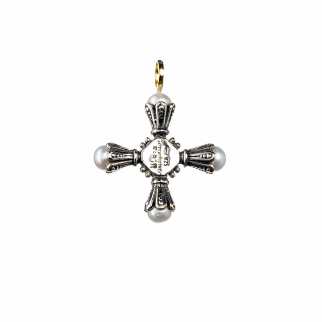 Santorini cross in 18K Gold and Sterling Silver with Semi Precious Stone - Image 4