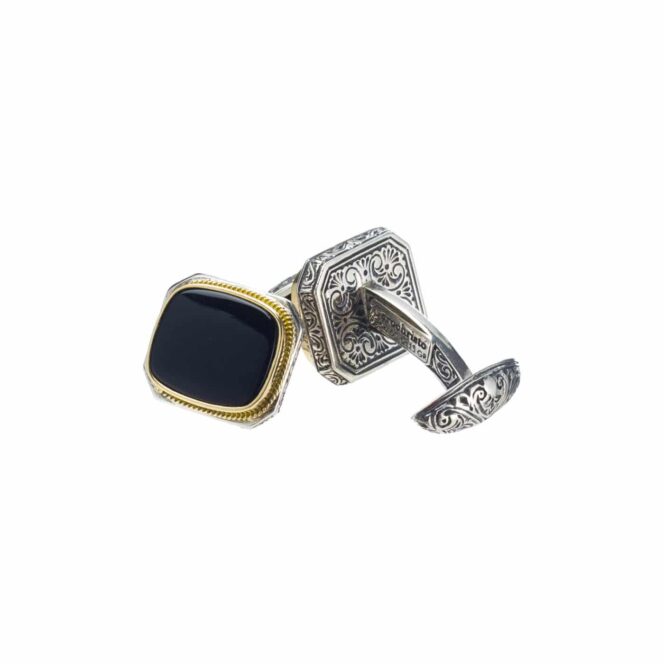 Classic cufflinks in 18K Gold and Sterling silver with semi precious stones - Image 2