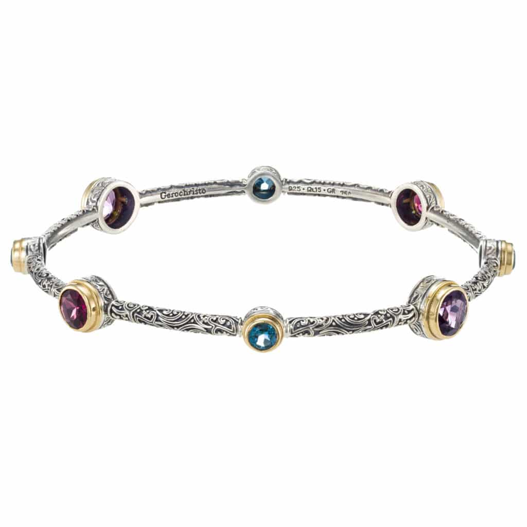 Eden's Garden Bangle bracelet in 18K gold, sterling silver and natural stones