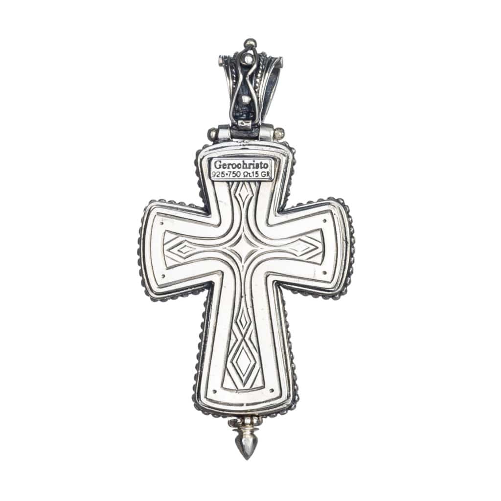 Byzantine cross in 18K Gold and Sterling silver with Gemstones - Image 4