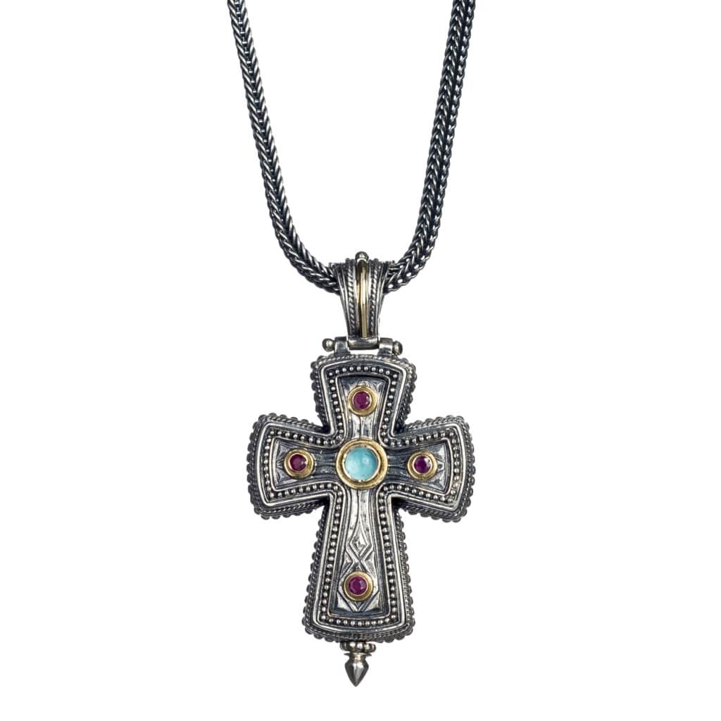 Byzantine cross in 18K Gold and Sterling silver with Gemstones - Image 3