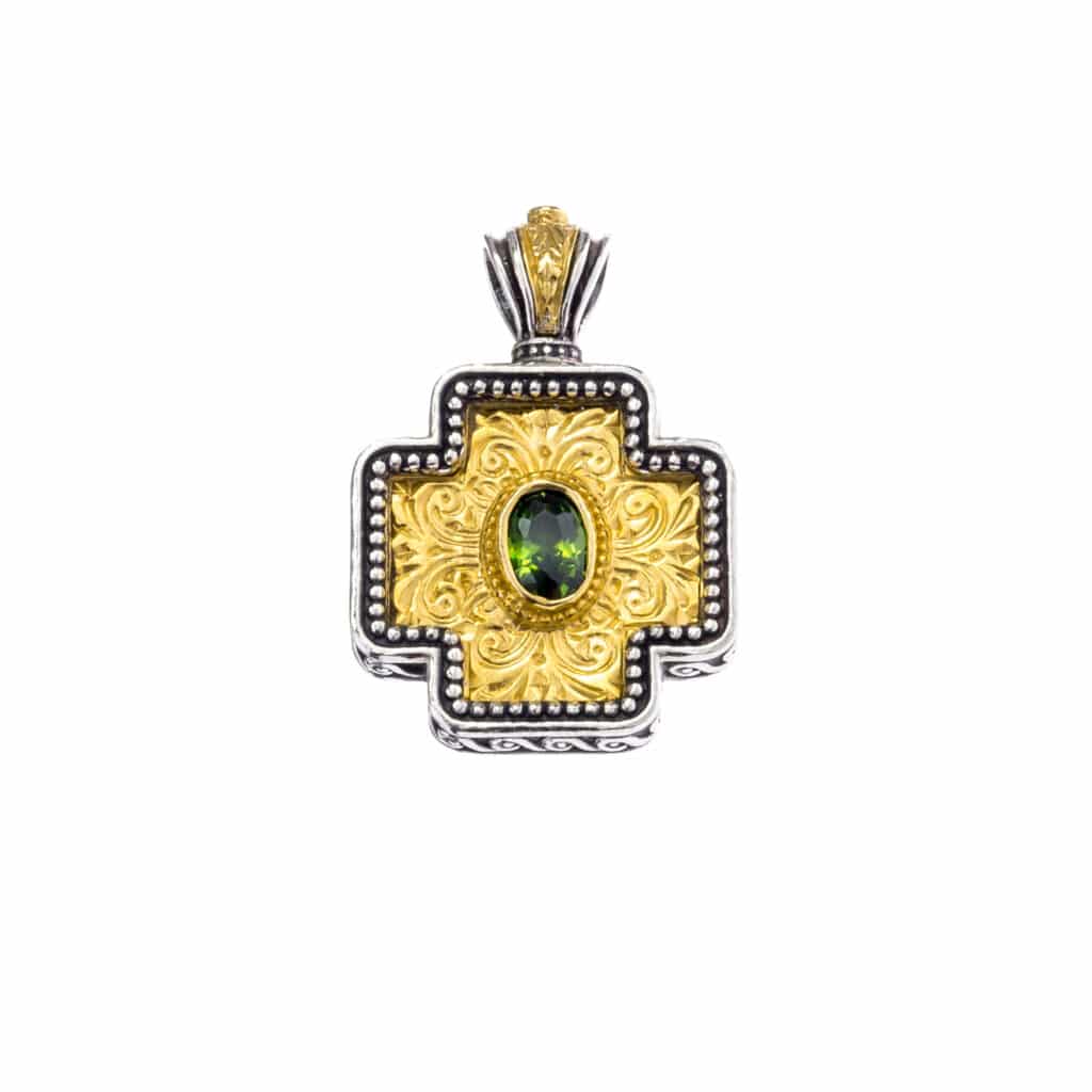 Cross in sterling silver with Gold plated parts and cubic zirconia