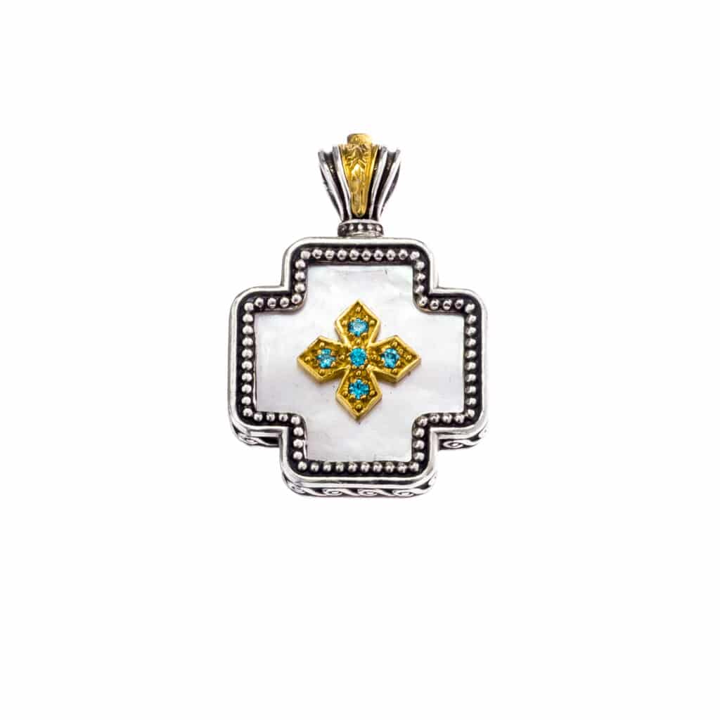 Cross in sterling silver with Gold plated parts mother of pearl and cubic zirconia - Image 4