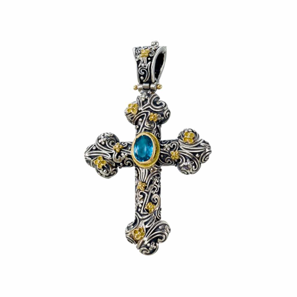 Eden's Garden Eve cross in 18K Gold and Sterling silver with Blue topaz - Image 3