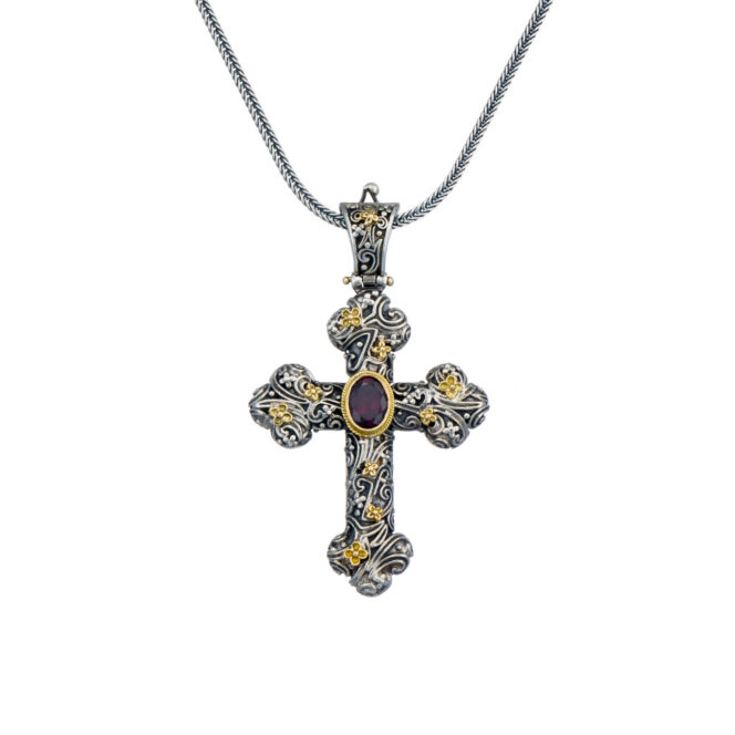 Eden's Garden Eve cross in 18K Gold and Sterling silver with Blue topaz - Image 6