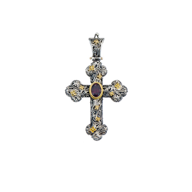 Eden's Garden Eve cross in 18K Gold and Sterling silver with Blue topaz - Image 2