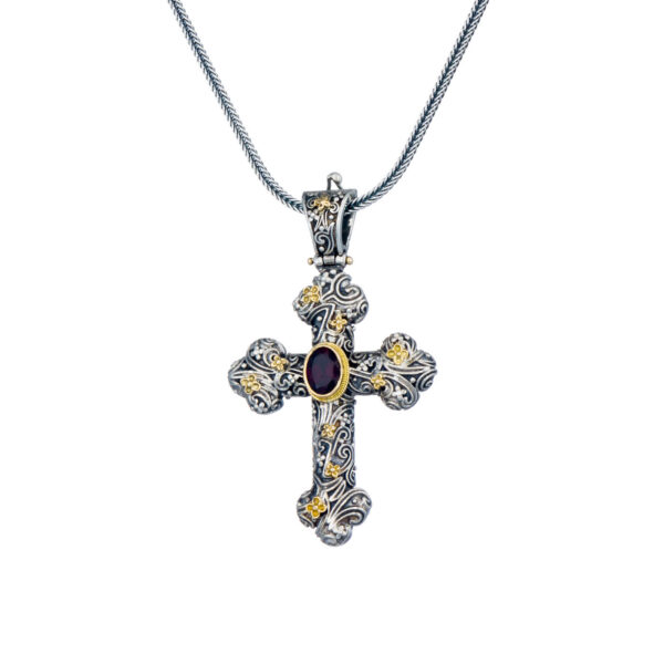 Eden's Garden Eve cross in 18K Gold and Sterling silver with Blue topaz - Image 5