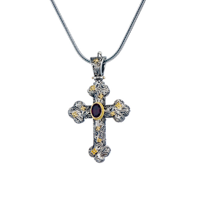 Eden's Garden Eve cross in 18K Gold and Sterling silver with Blue topaz - Image 5
