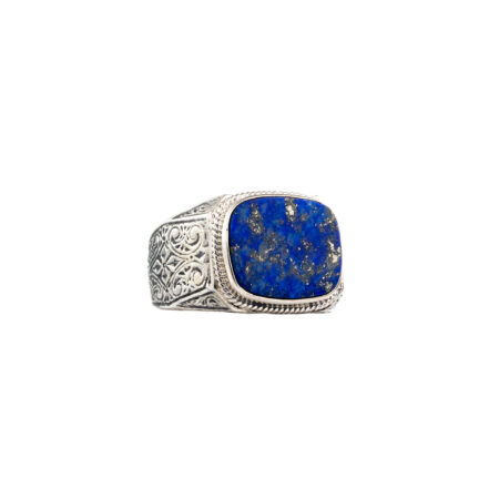 Classic mens ring in sterling silver with semi precious stone