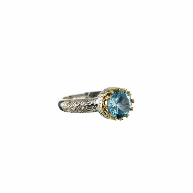 Crown small round Ring in 18K Gold and sterling silver with semi precious stone - Image 2