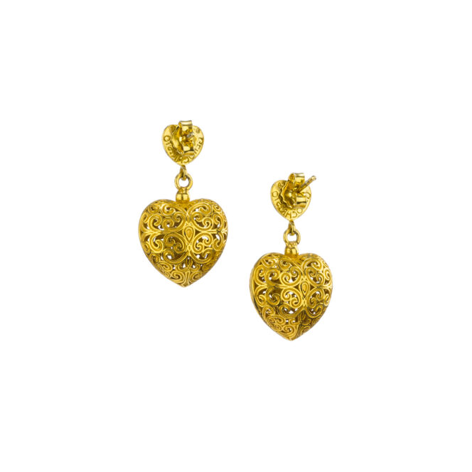 Kallisto Dangle and Drop Heart Earrings in Gold plated silver 925 - Image 2