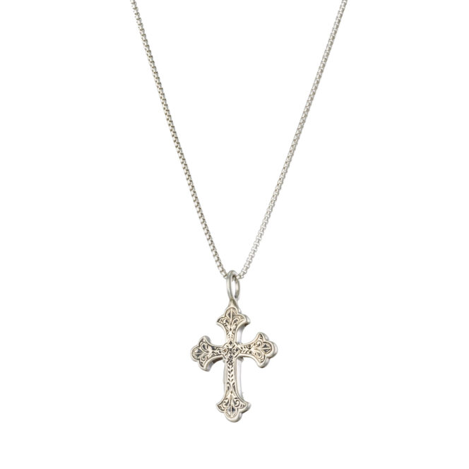 Aretousa small Cross in 18K Gold and Sterling silver with Ruby - Image 3